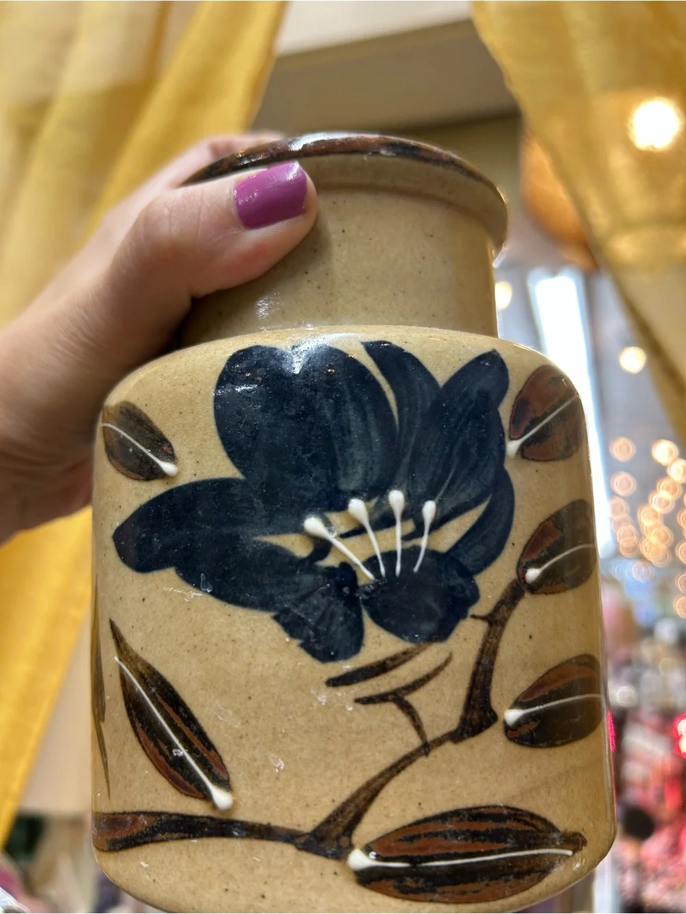 Handcrafted Ceramic Vase with Blue Floral Motif